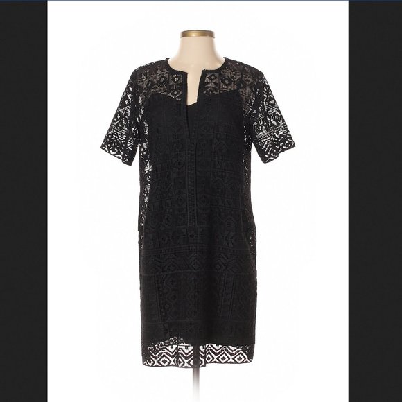 Club Monaco Black Ethnic / Aztec Laced Shell over a silky lining sz 4 - Picture 2 of 3